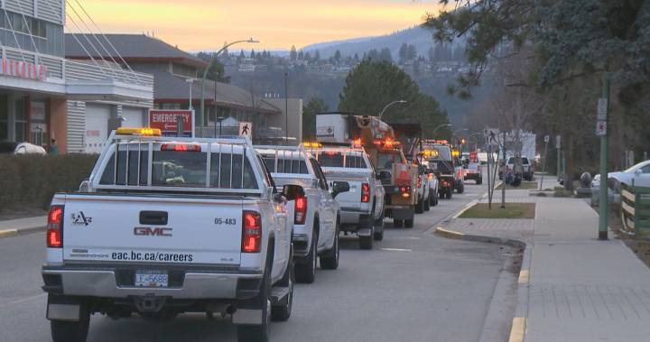 Parade of amber lights shines for health-care workers in Kelowna amid COVID-19 pandemic - globalnews.ca