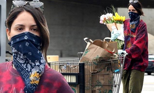 Eiza Gonzalez stocks up on tulips at the grocery store while following new CDC mask guidelines - dailymail.co.uk - Los Angeles - city Los Angeles