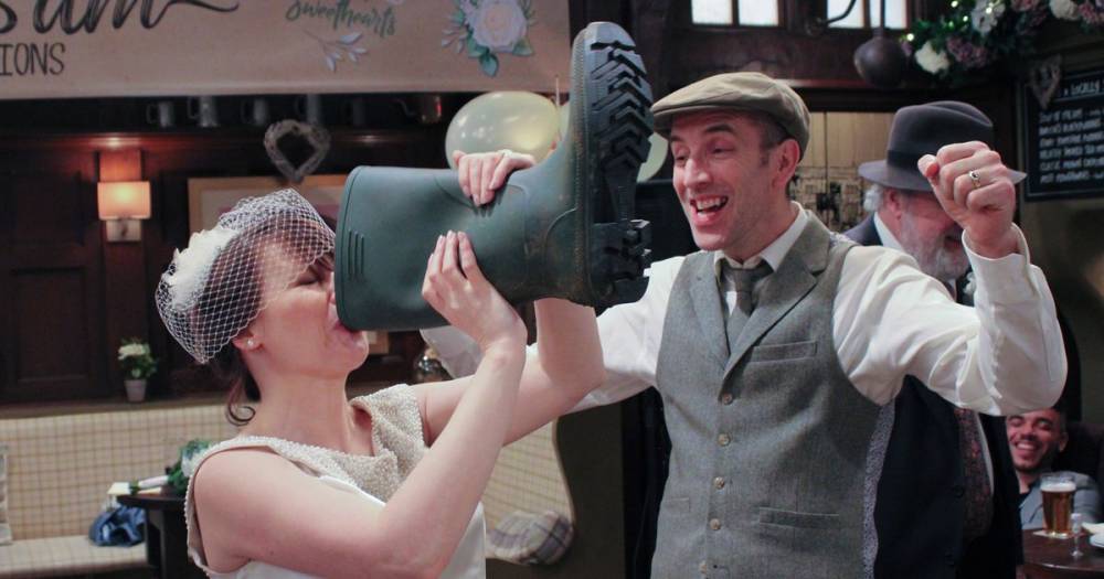 James Hooton - Emmerdale's Lydia celebrates her wedding in style as she drinks from wellington boot - mirror.co.uk