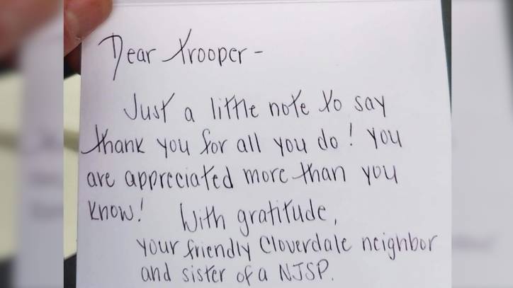 New Jersey State Police officer receives positive handwritten 'thank you' note during pandemic - fox29.com - county Garden - state New Jersey