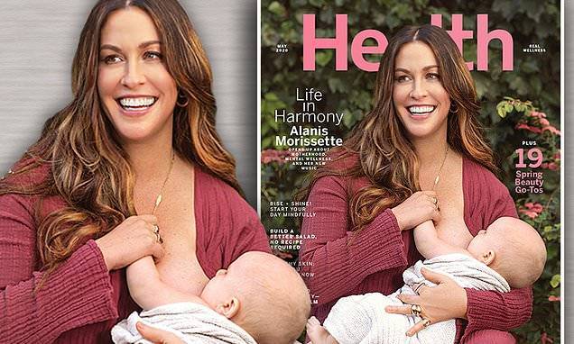 Alanis Morissette - Alanis Morissette beams with joy as she breastfeeds her baby son Winter - dailymail.co.uk