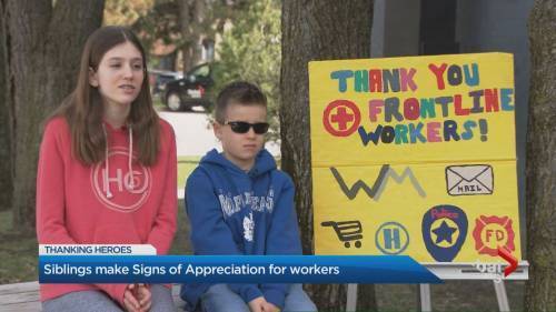 Coronavirus: Siblings from Aurora make signs of appreciation to show frontline workers they care - globalnews.ca