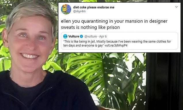 Portia De-Rossi - Ellen DeGeneres slammed on Twitter for joking that self-isolating in mansion 'is like being in jail' - dailymail.co.uk