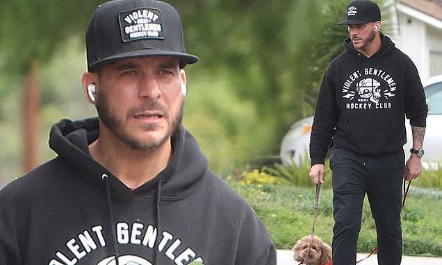 Vanderpump Rules star Jax Taylor takes a break from quarantine to walk two of his three dogs in LA - dailymail.co.uk - Los Angeles