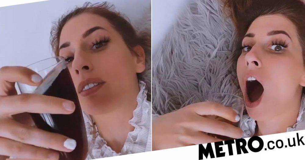 Stacey Solomon - Stacey Solomon suffers a slight mishap while trying to nail the art of drinking lying down in lockdown - metro.co.uk