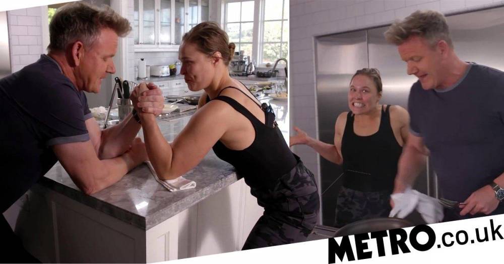 Gordon Ramsay - Ronda Rousey squares up to Gordon Ramsay and jokes ‘he should cook for a living’ as they arm wrestle in his YouTube series - metro.co.uk