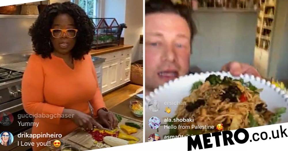 Oprah Winfrey - Ricky Gervais - Jamie Oliver - Jamie Oliver and Oprah Winfrey rustle up fried rice as they bless us with joint quarantine cooking show - metro.co.uk - Singapore - state California - county Essex