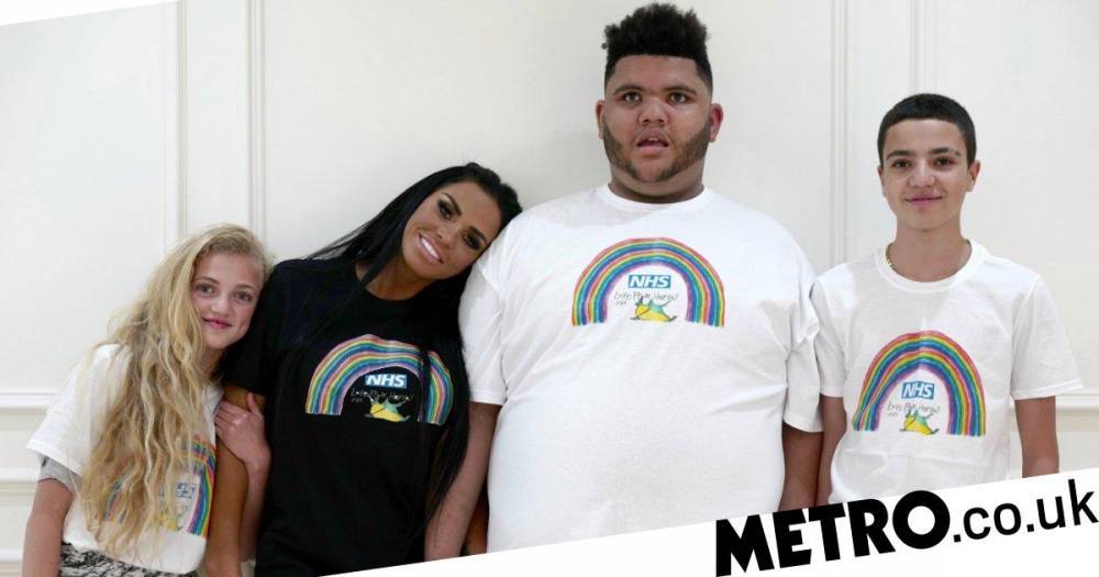 Kieran Hayler - Katie Price - Peter Andre - Emily Macdonagh - Katie Price is finally reunited with Princess and Junior as they join Harvey to clap for the NHS - metro.co.uk