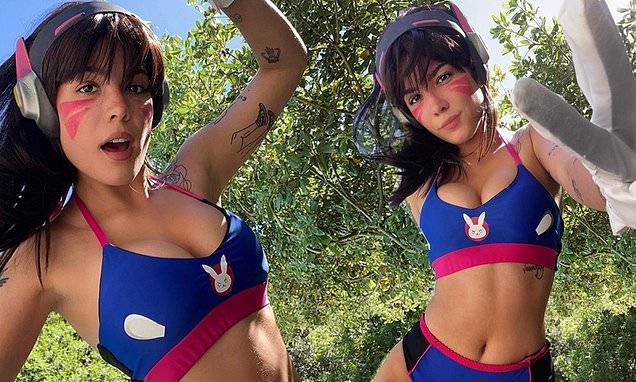 Halsey flaunts her taut figure and channels her best D. Va as she poses in sexy Overwatch cosplay - dailymail.co.uk