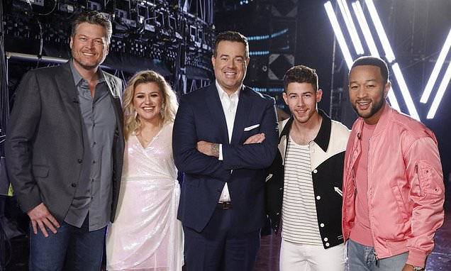 John Legend - Kelly Clarkson - Nick Jonas - Blake Shelton - Carson Daly - The Voice will finish its season with mix of live and taped remote segments amid COVID-19 lockdown - dailymail.co.uk