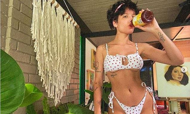 Halsey flaunts her fab figure in a white and red polka-dots bikini... after rescheduling summer tour - dailymail.co.uk - Los Angeles - county Sherman