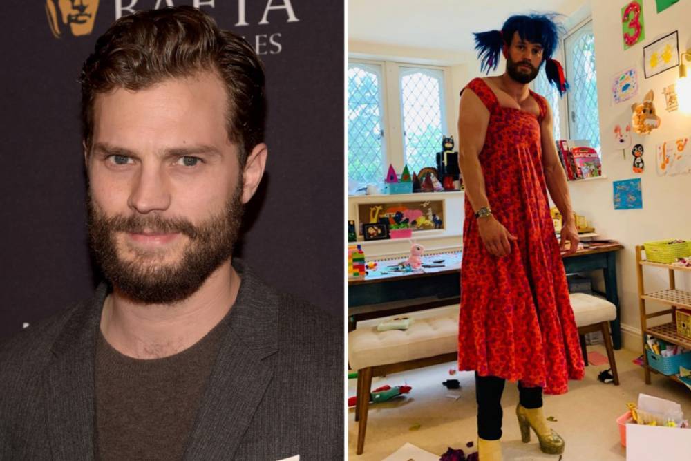 Jamie Dornan - Amelia Warner - Jamie Dornan stuns fans as he dresses up in a red dress and heels during playtime with his daughters - thesun.co.uk