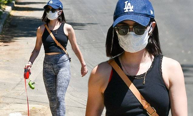 Lucy Hale - Lucy Hale walks dog Elvis in LA after revealing she believes they knew each other in a previous life - dailymail.co.uk