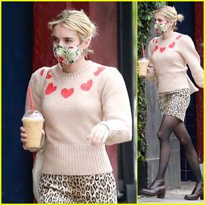 Emma Roberts - Emma Roberts Grabs a Frappuccino in a Mask Amid Quarantine - justjared.com - Usa - Los Angeles - county Story