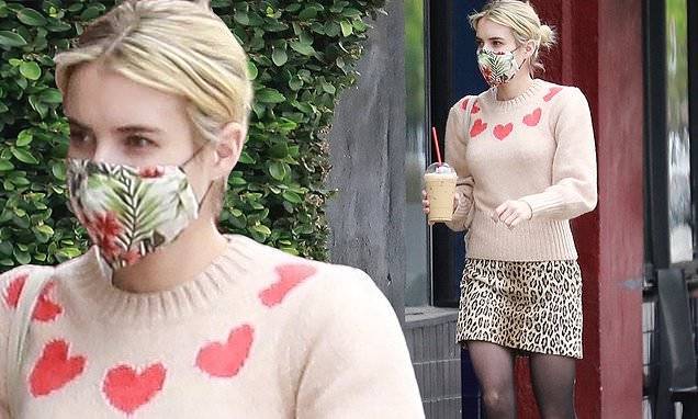 Emma Roberts - Julia Roberts - Emma Roberts nails casual chic in leopard print skirt as she steps out for an ice coffee in LA - dailymail.co.uk - Usa - Los Angeles - state California - county Story