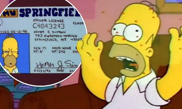 Homer Simpson - The Simpsons fans discover Homer's real age from a newly-surfaced drivers license photo - dailymail.co.uk