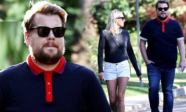 James Corden - James Corden and wife Julia Carey enjoy a stroll in the Pacific Palisades amid the COVID-19 pandemic - dailymail.co.uk - county Pacific