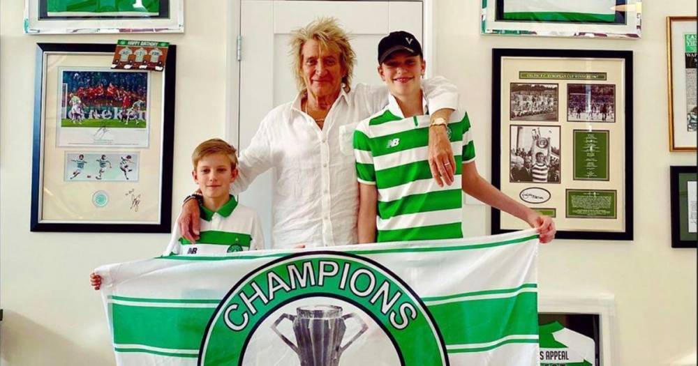 Sir Rod Stewart joins in Celtic's league title celebrations with young sons from US home - dailyrecord.co.uk