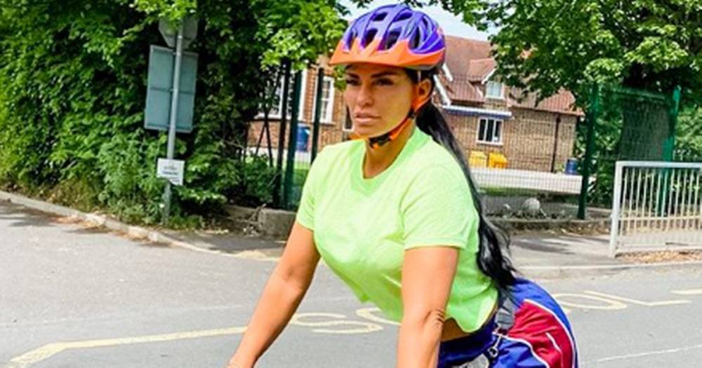 Katie Price - Katie Price vows to keep fit as she stuns in sportswear during bike ride with her children - ok.co.uk