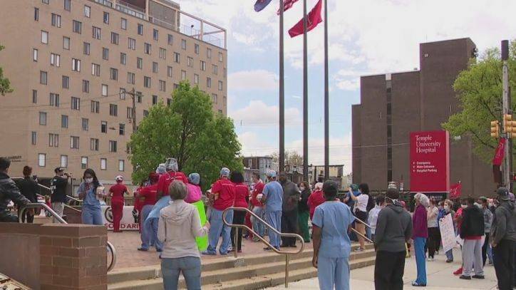 Alex George - Workers at Temple University Hospital rally for hazard pay, PPE and regular testing - fox29.com