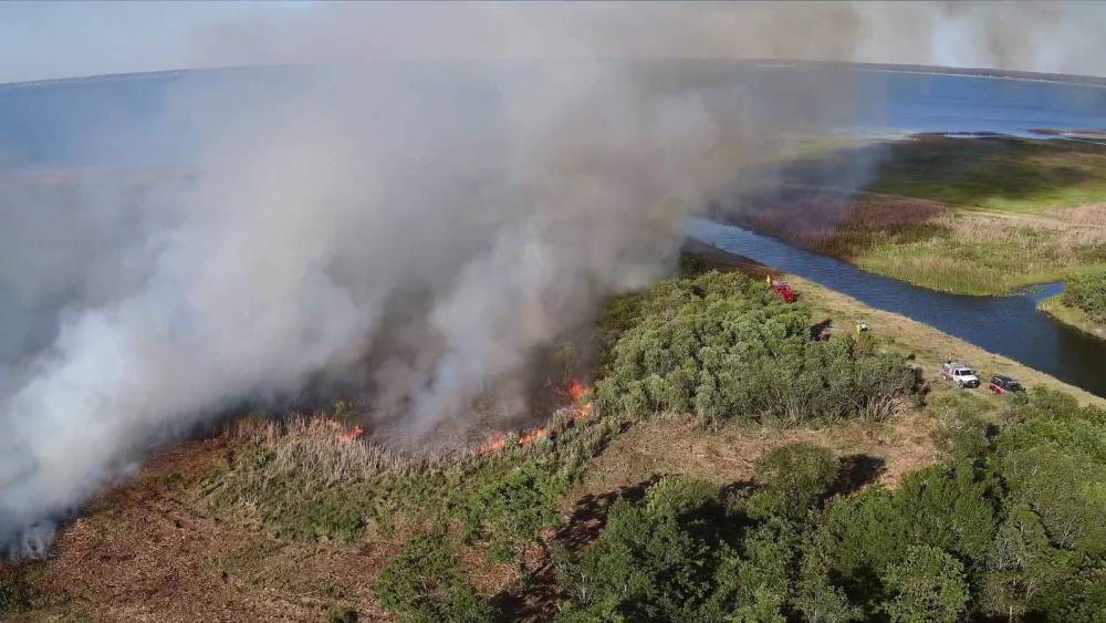 Drone video shows Osceola firefighters battling 20-acre brush fire - clickorlando.com - state Florida - county Osceola