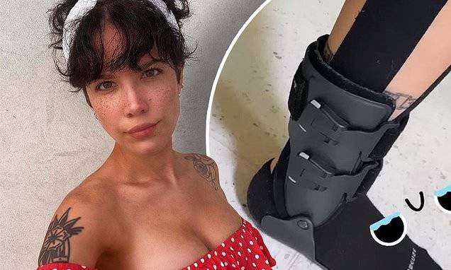 Halsey shows medical boot after injuring foot doing 'stupid thing' - dailymail.co.uk - state New Jersey