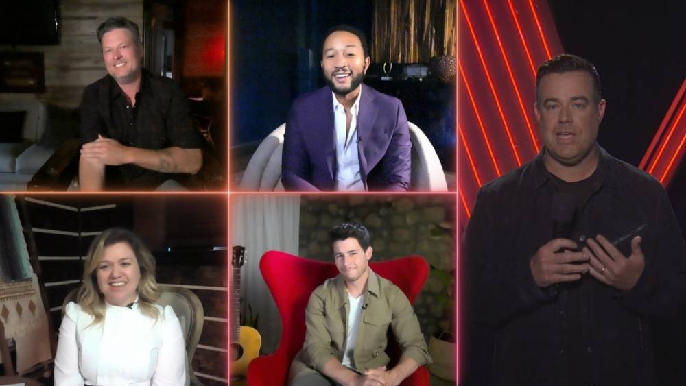 John Legend - Kelly Clarkson - Nick Jonas - Blake Shelton - Carson Daly - 'The Voice' Coaches on the Top 5, Filming a Remote Finale and Season 19 Plans - etonline.com