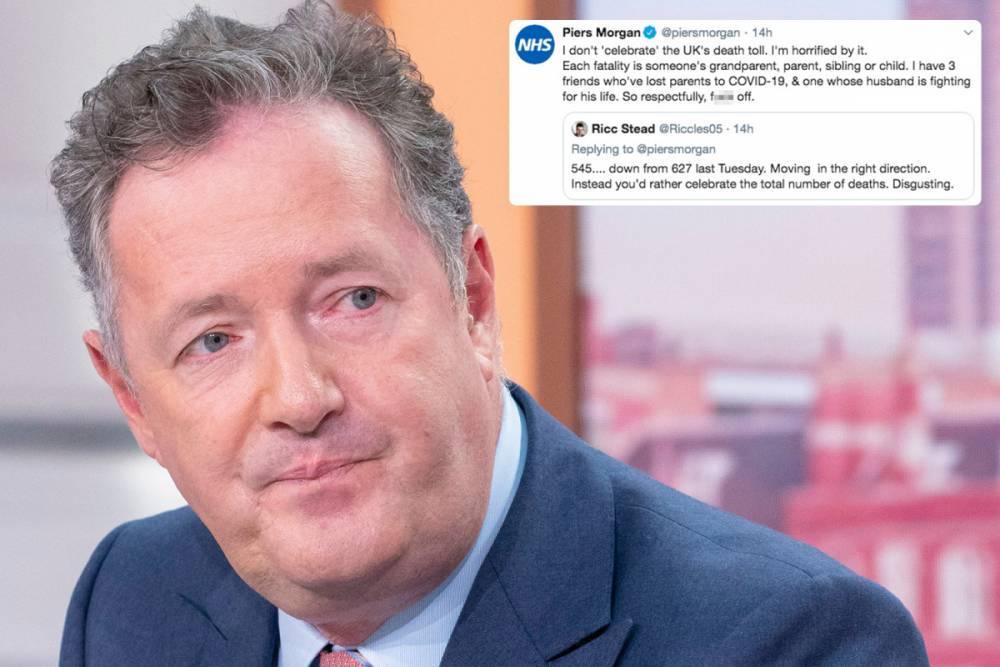 Piers Morgan - Piers Morgan tells Twitter critic to ‘f**k off’ after they accuse him of celebrating coronavirus deaths - thesun.co.uk - Britain