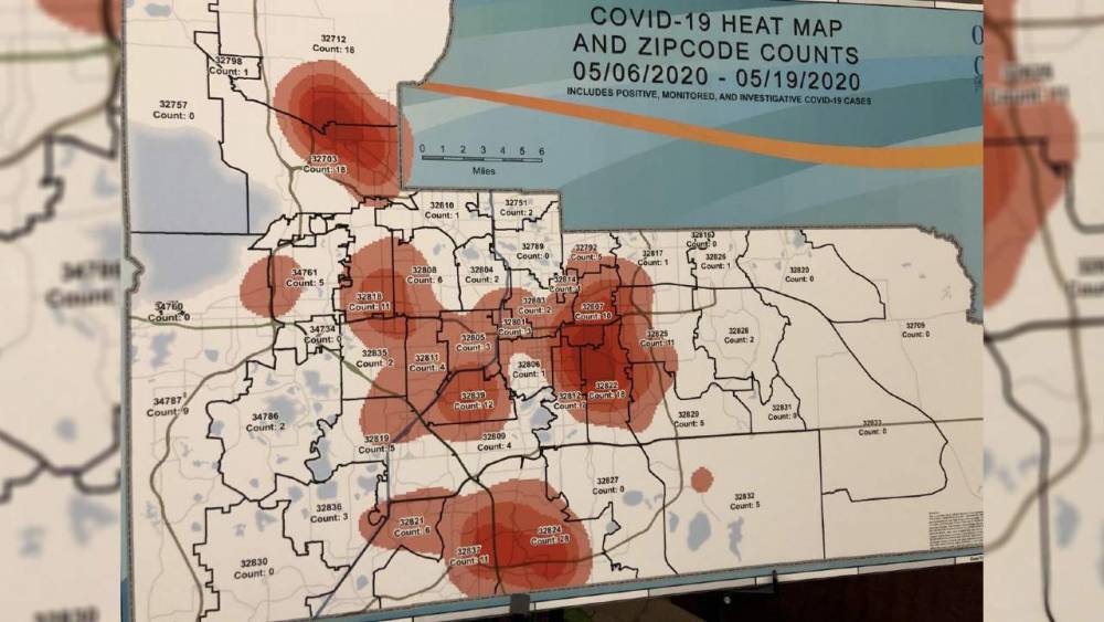 Jerry Demings - Orange County heat map now only shows recent coronavirus cases - clickorlando.com - state Florida - county Orange
