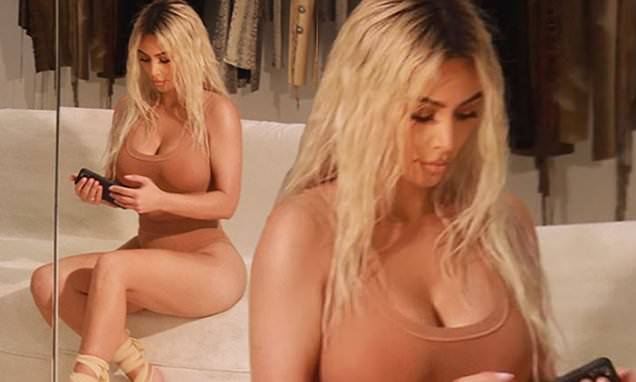 Kim Kardashian - Kanye West - Kim Kardashian is a blonde temptress as she poses in a sheer top - dailymail.co.uk