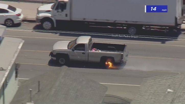 South LA police pursuit ends after rim catches fire on allegedly stolen pickup truck - fox29.com - Los Angeles - state California - city Los Angeles - city Manchester