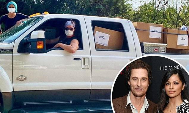 Camila Alves - Matthew McConaughey and wife Camila Alves deliver 110,000 face masks to hospitals in rural Texas - dailymail.co.uk - state Texas