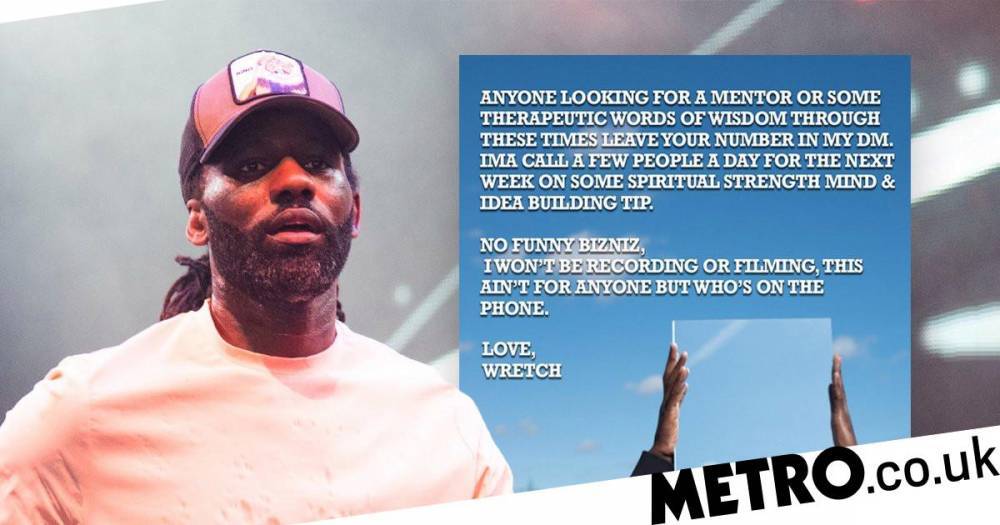 Mental Health - Wretch 32 makes enormously kind gesture as he offers to call fans to provide ‘therapeutic words of wisdom’ - metro.co.uk