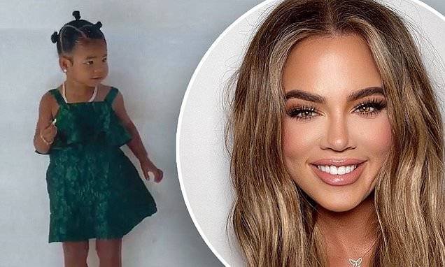 True Thompson - Khloe Kardashian's daughter True Thompson plays in a bouncy castle with sister Kim's kids - dailymail.co.uk