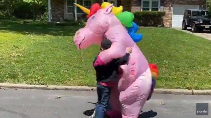 Grandma wears colorful unicorn costume to greet her grandkids amid pandemic - fox29.com - state New Jersey - county Dillon
