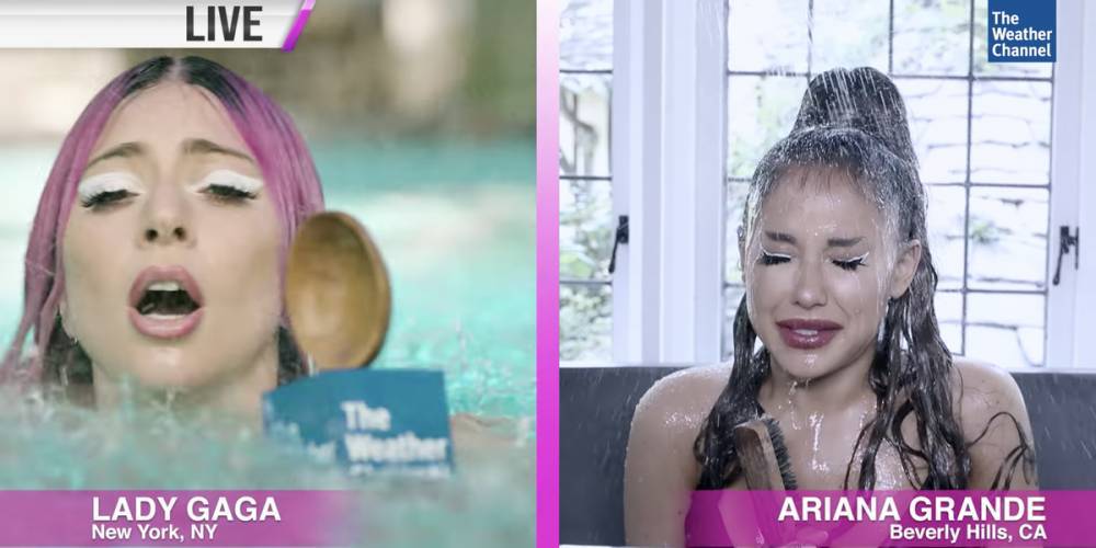 Dalton Gomez - Lady Gaga and Ariana Grande Get Completely Soaked in Another Fake Weather Channel Broadcast - harpersbazaar.com