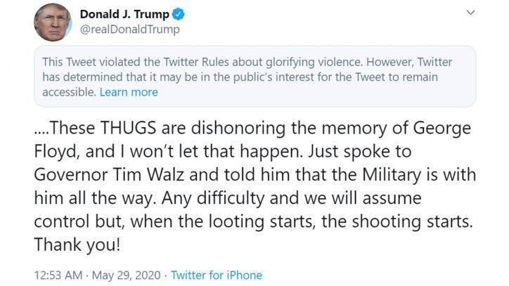 Donald Trump - George Floyd - President Trump calls Floyd death 'shocking,' calls protesters 'thugs'; Twitter adds warning to tweet - fox29.com - Washington - city Minneapolis
