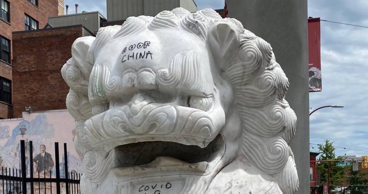 Lion statues in Vancouver’s Chinatown hit with racist graffiti again - globalnews.ca - China - city Vancouver - city Lions - city Chinatown
