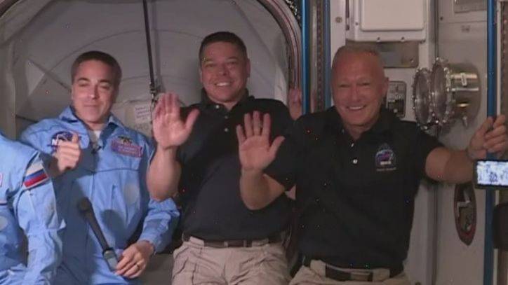 Bob Behnken - Doug Hurley - Kennedy Space Center - Astronauts board International Space Station after docking SpaceX Crew Dragon spacecraft - fox29.com