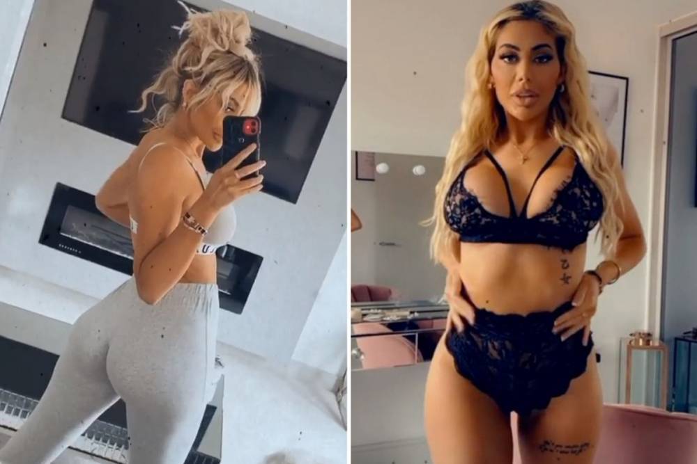 Chloe Ferry poses in a crop top and leggings to show off two stone weight loss at home - thesun.co.uk