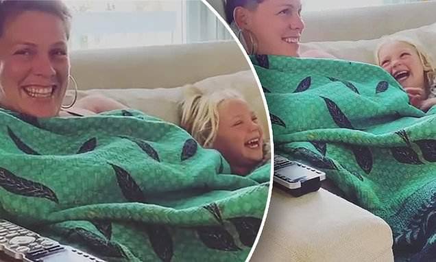 Pink shares adorable video of Jameson, three, laughing during a mommy-son movie date - dailymail.co.uk
