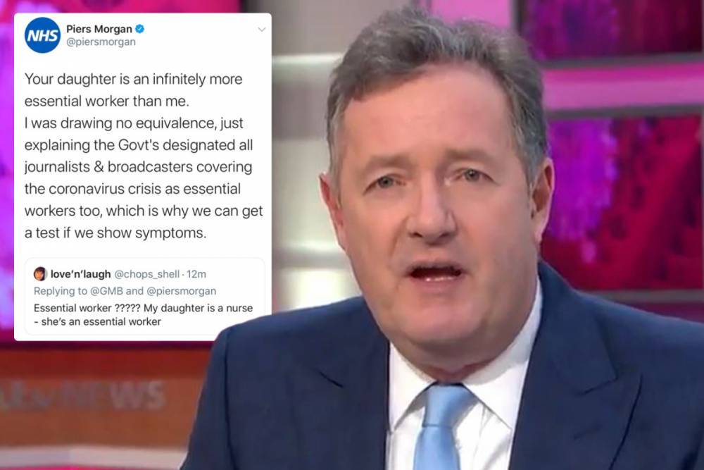 Piers Morgan - Piers Morgan defends getting coronavirus test ahead of NHS workers and points out he’s an essential worker - thesun.co.uk - Britain
