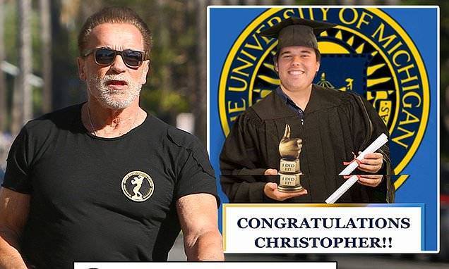Arnold Schwarzenegger - Arnold Schwarzenegger gets playfully praised for mocking up his son Christopher's graduation picture - dailymail.co.uk - state Michigan