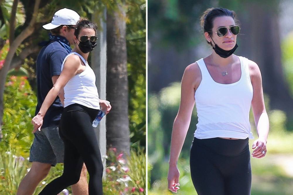 Lea Michele - Zandy Reich - Lea Michele shows off baby bump in white tank on walk with husband Zandy Reich - thesun.co.uk