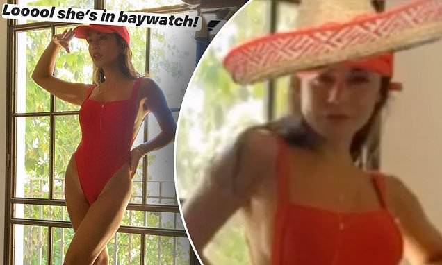 Vanessa Hudgens - Zac Efron - Vanessa Hudgens dons 'Baywatch'-style red swimsuit and sombrero to celebrate Cinco de Mayo - dailymail.co.uk - France - Mexico