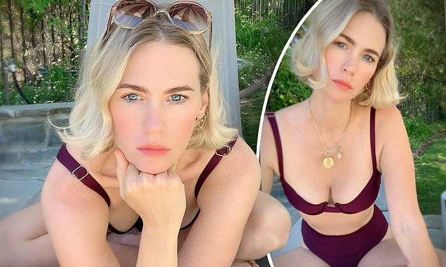 Mad Men vet January Jones, 42, looks wrinkle free as she puts her bust on display - dailymail.co.uk