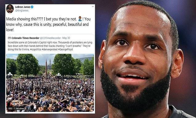 LeBron James shares Twitter video of peaceful protest in Colorado over George Floyd killing - dailymail.co.uk - Los Angeles - state Minnesota - county George - state Colorado - city Minneapolis - county Floyd