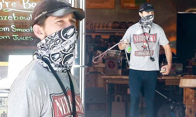 Shia LaBeouf shows off his toned legs in black leggings as he takes his dog for a juice run in LA - dailymail.co.uk - Los Angeles - state Nebraska