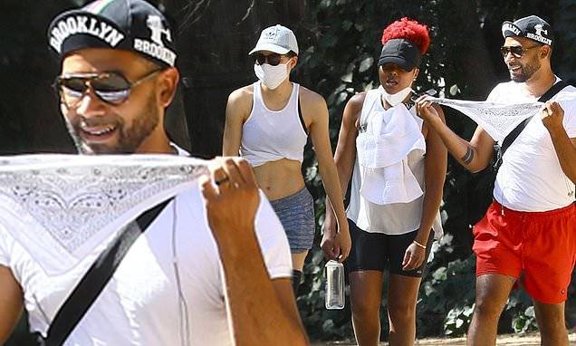 Jussie Smollett reunites with Empire co-star Taraji P Henson and his sister Jurnee for a hike in LA - dailymail.co.uk - Los Angeles - state California - city Los Angeles