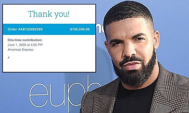 George Floyd - Drake donates $100,000 to a national bailout fund for protestors following the death of George Floyd - dailymail.co.uk - Usa